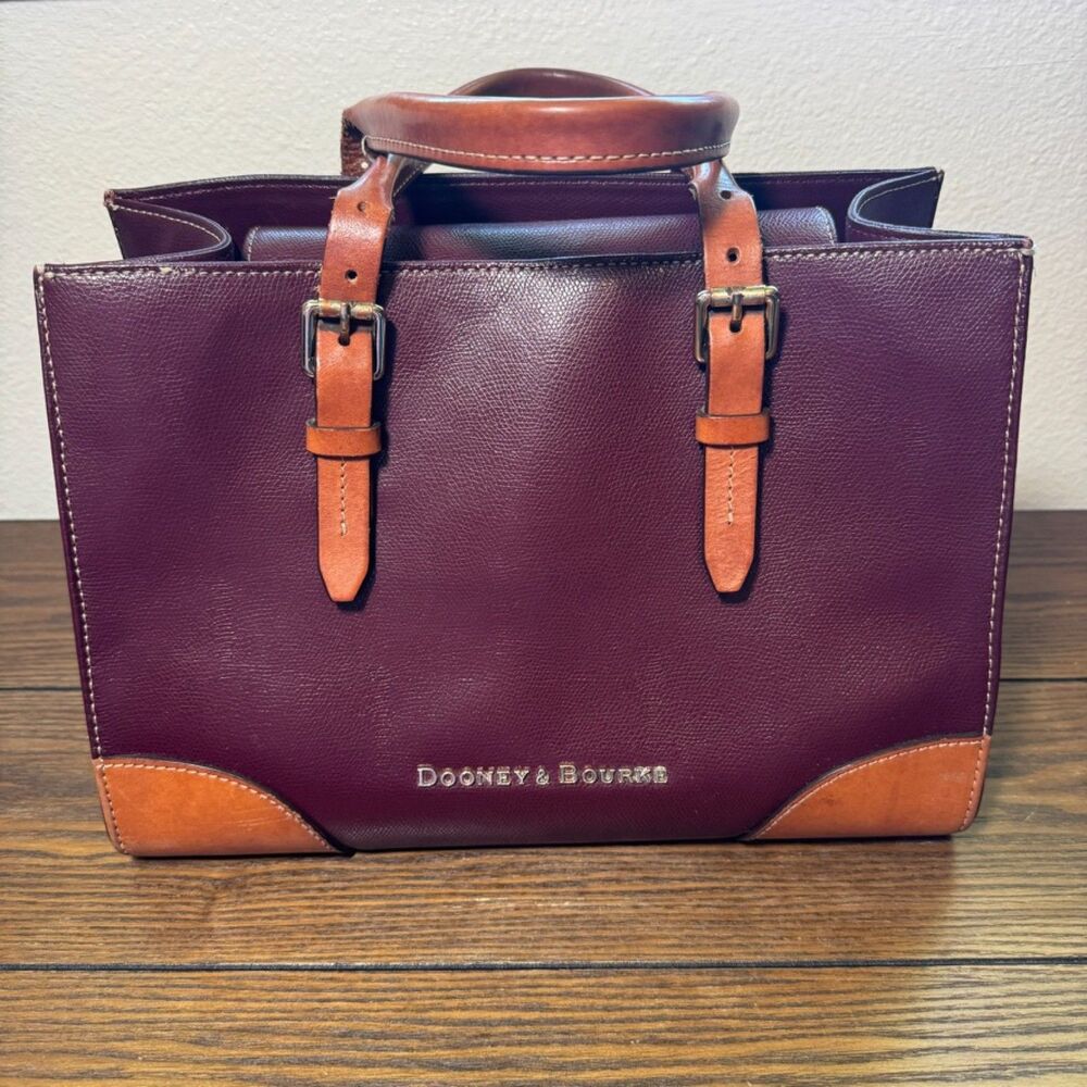 Dooney‎ & Bourke Leather Satchel Medium Bordeaux Chevron Interior Dust Bag